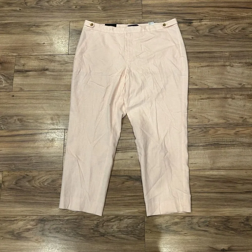 NWT Banana Republic Avery Pants 16 Pink Linen Mid Rise Breathable Lightweight